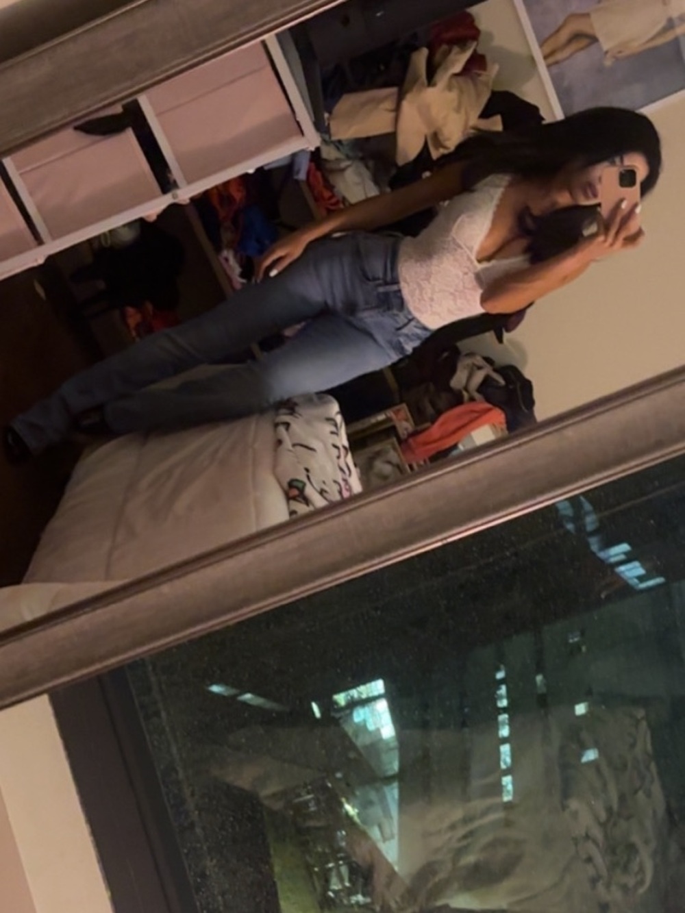 White Lace Plunge V-Neck Bodysuit Top OhPolly - Picture 2 of 3